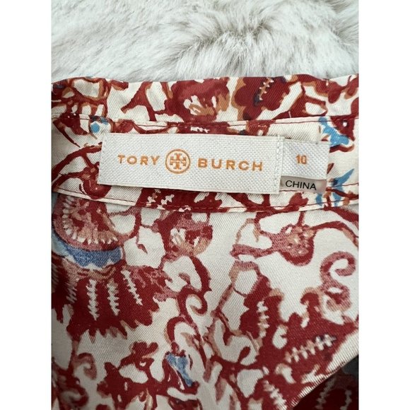 Tory Burch 100% Silk Multicolor Print Button Front Long Sleeve Blouse Size 10 - Picture 5 of 9